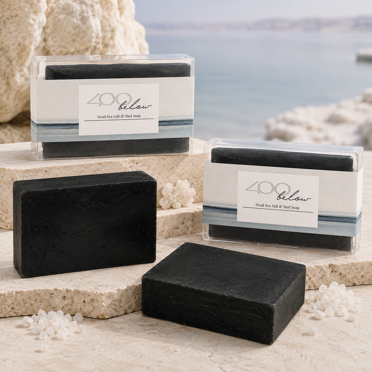 Dead Sea Salt & Mud Soap bars with packaging