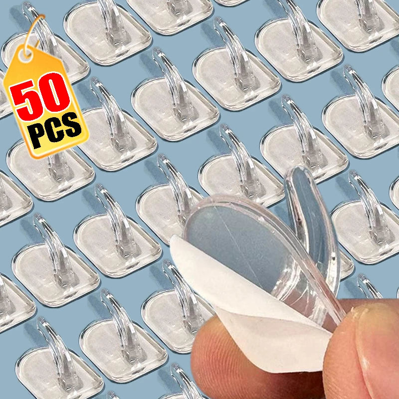 Mini Clear Self-Adhesive Wall Hooks — Transparent Sticky Hangers