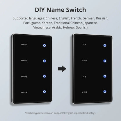 Zemismart Zigbee Smart DIY Name Switch Black Panel Touch Light Switches US Type Neutral Required Works with Tuya Smart Life App