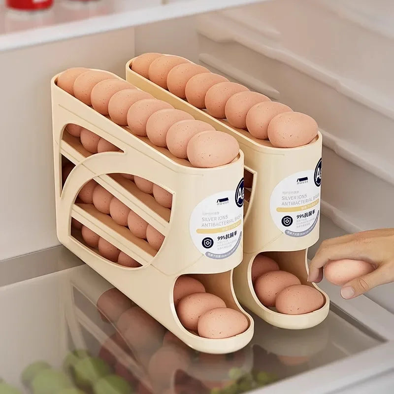 NASAN 4 Layers Automatic Rolling Egg Holder Rack Fridge Egg Storage Box Container Kitchen Egg Dispenser Fridge Organizer Racks