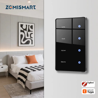 Zemismart Zigbee Smart DIY Name Switch Black Panel Touch Light Switches US Type Neutral Required Works with Tuya Smart Life App