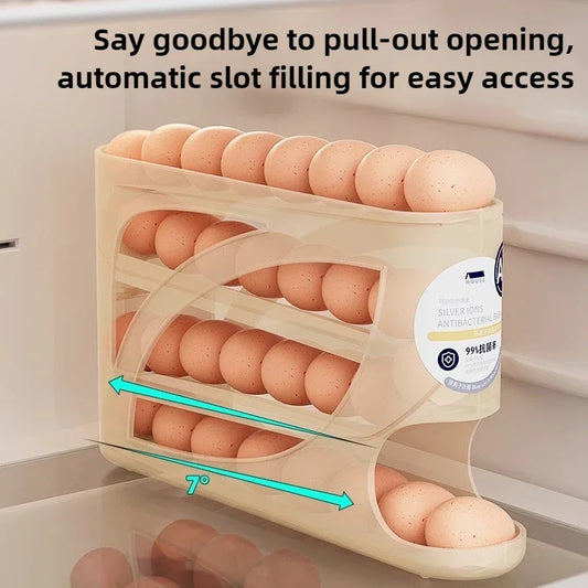 NASAN 4 Layers Automatic Rolling Egg Holder Rack Fridge Egg Storage Box Container Kitchen Egg Dispenser Fridge Organizer Racks