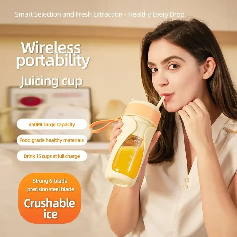 2026 New Portable Blender Juicer Cup | USB Rechargeable Wireless Mixer | 6 Blades Crushed Ice Smoothie Maker for Home Office