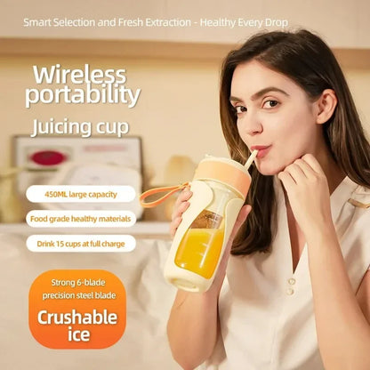 2026 New Portable Blender Juicer Cup | USB Rechargeable Wireless Mixer | 6 Blades Crushed Ice Smoothie Maker for Home Office