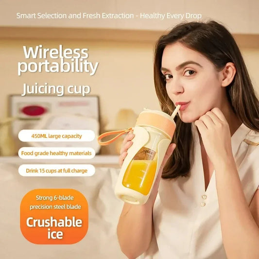 2026 New Portable Blender Juicer Cup | USB Rechargeable Wireless Mixer | 6 Blades Crushed Ice Smoothie Maker for Home Office
