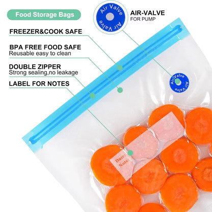 Reusable Vacuum Sealed Bags — Microwave & Freezer Safe Food Storage
