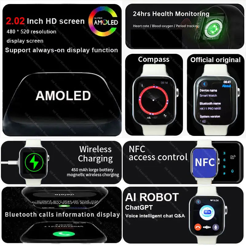 Original HK11 PRO MAX Smart Watch Series 11 46mm AMOLED 4G ROM Bluetooth Call Network AI Robot Clock NFC Compass Smartwatch 2026