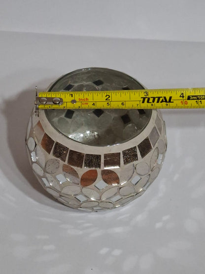 Mosaic Glass Candle Holder – Silver Mirror Globe Tealight Votive