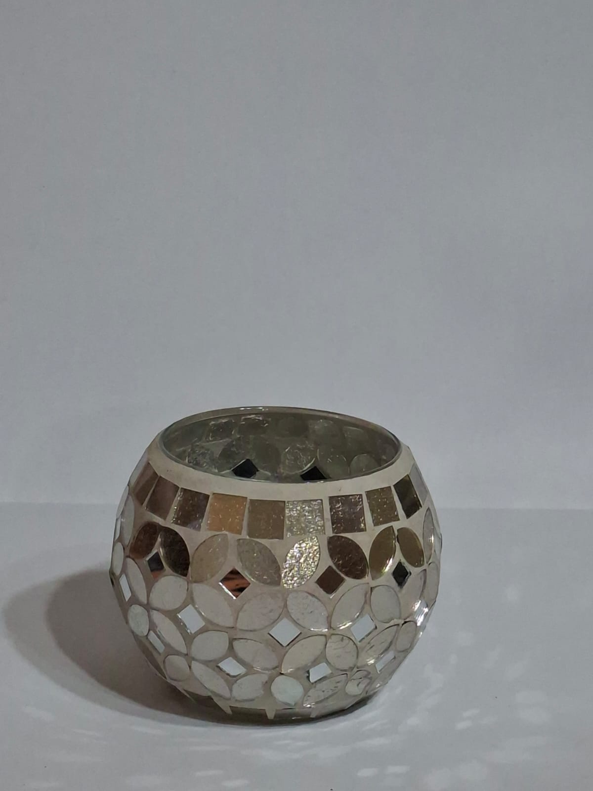 Mosaic Glass Candle Holder – Silver Mirror Globe Tealight Votive