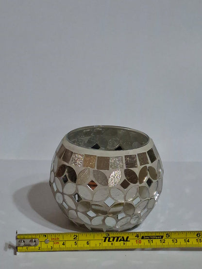 Mosaic Glass Candle Holder – Silver Mirror Globe Tealight Votive