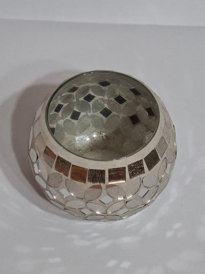 Mosaic Glass Candle Holder – Silver Mirror Globe Tealight Votive