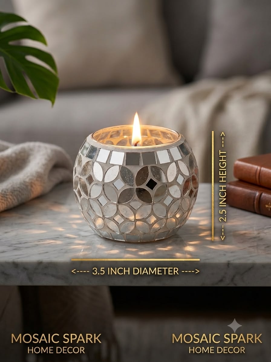Mosaic Glass Candle Holder – Silver Mirror Globe Tealight Votive