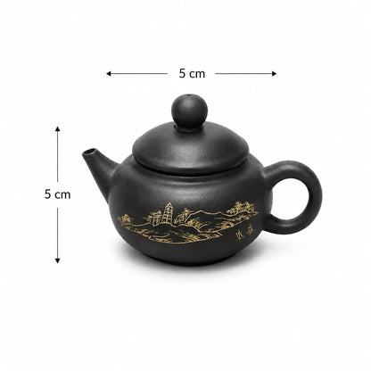 Black ceramic Chinese tea set from China teapot with gold landscape design and 5 cm size