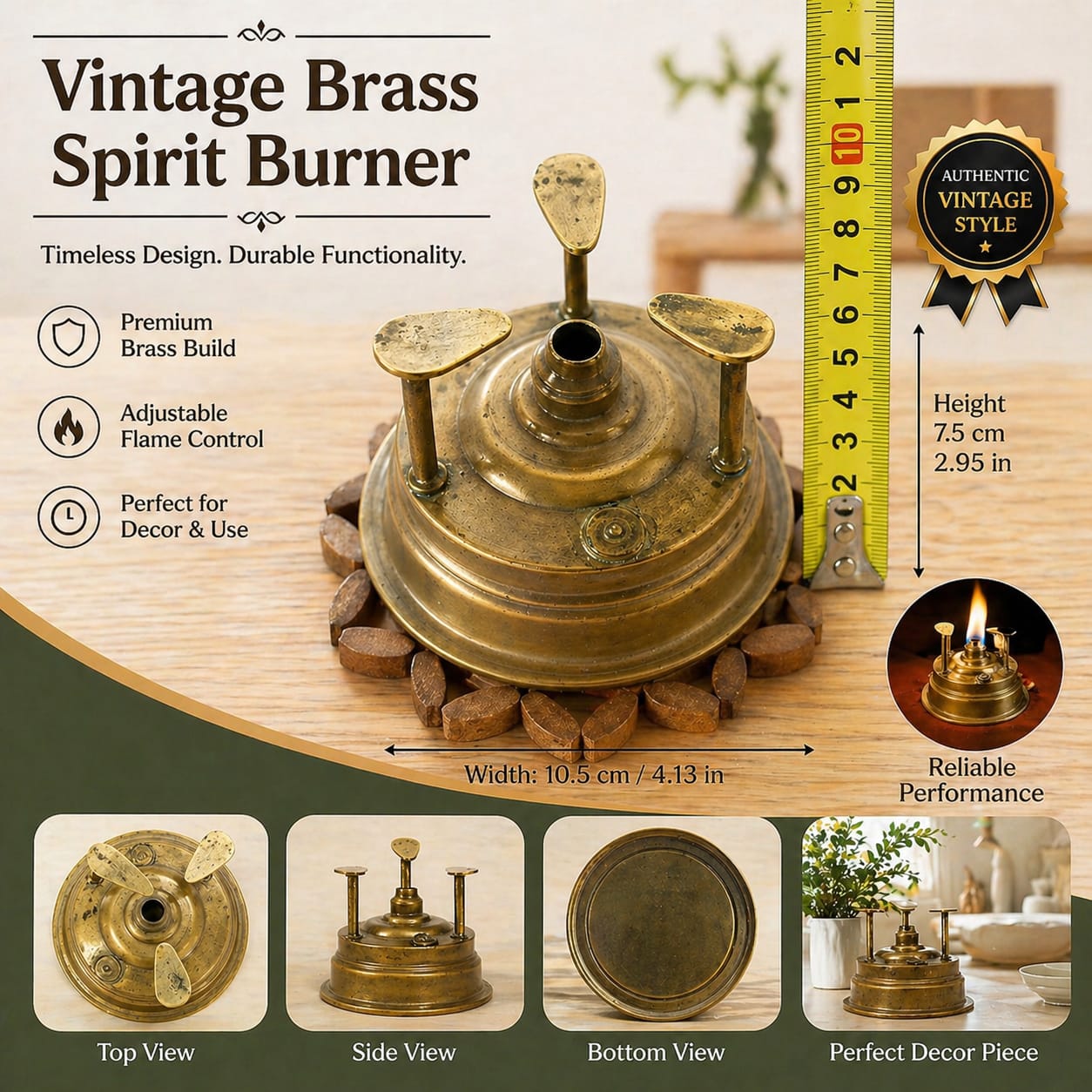 Vintage brass spirit burner home decor item resembling weber spirit 2 burner with adjustable flame control